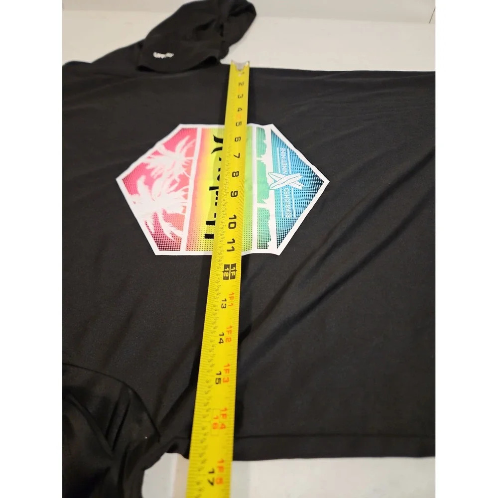 Hurley Swim Shirt Youth Size 14/16 Black UPF 50+ Neon Graphic Swimwear Logo(190